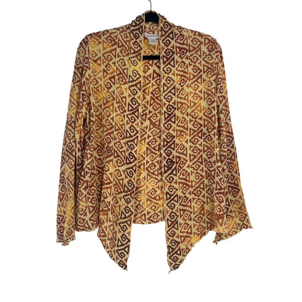 Soft Surroundings Beaded Crinkle Cardigan Small Brown Orange Geometric Batik